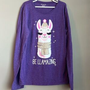 Girls Children’s Place Llama Long Sleeve Purple T-shirt XL 16/14 Be Llamazing